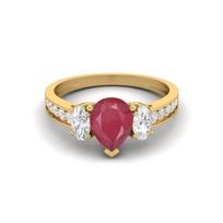 2.33 Cts Pear Ruby 925 Sterling Silver Gold Vermeil Three Stone Accent Engagement Wedding Ring 7