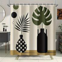 Modern Monstera & Palm Leaf Illustration Shower Curtain 1pc with 12 Hooks for Bathroom Home Decor Polyester 70.8x70.8 Inch (as the picture,90x180cm35x71in)