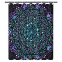 Vibrant Neon Mandala Shower Curtain Black Background Psychedelic Floral Pattern Polyester Bathroom Decor (as the picture,W90xH180CM)