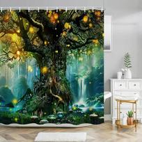 Fantasy Mushroom Shower Curta Fairy Forest Tree Gothic Panel Jungle Green Zen River Bathroom Decor Shower Curtain With Hooks (as the picture,35x70in-90x180cm)