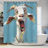 Goat Pattern Waterproof Mold-proof Shower Curtain Creative Bathroom Curtain Unique Design Stylish Home Decor Complimentary hook (as the picture,90X180cm(35x70in))