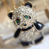 Korean Style Retro Rhinestone Panda Necklace with Enamel Detailing auksas
