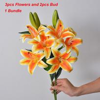 New with 3pcs Flowers and 2pcs Bud Artificial Lily Flower 67cm 6 Colors Simulation Flowers Lily Fake Flowers Home Decoration oranžinė