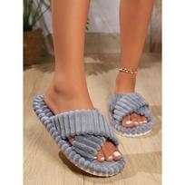 Fall/Winter Women's Cross Strap Slippers, Comfortable Indoor Fleece Slip-On House Slippers, Fashion Home Slippers for All Seasons 36-37