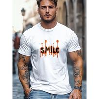 Men'S T-Shirt, Relaxed , Easy And Clean, Featuring a SMILE Orange Drip Pattern for Summer Leisure with a Round Neck And Short Length, Plus Size S balta