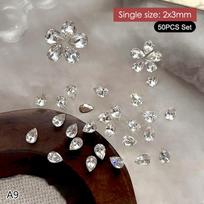 50Pcs Multi-color Mini Water Drop Zircon Nail Art Rhinestones 3D Flatback Crystal Gems DIY Manicure Decoration Accessories