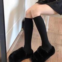Fashion Harajuku Lolita Socks Autumn and Winter Women Knitted Socks Solid Color Vertical Bar Warm Knee Length Socks One Size