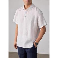 Men's Linen Blend Polo Shirt, Short Sleeve Casual Half-Button Collared Shirt M