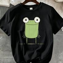 Cute Kawaii Frog T-Shirt Women Funny Cartoon Eyes Graphic Cotton Short Sleeve Loose Summer Top S