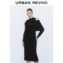 UR Women's Off-Shoulder Cross-Stitch Knit Dress S visiškai juoda spalva