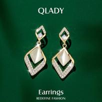Qlady Elegant Geometric Cat's Eye Stud Earrings auksas