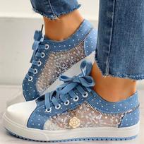 Breathable Mesh Canvas Women Sneakers Lace Up Comfort Casual Flat Walking Shoes Non Slip Plus Size 35-43 Footwear for Daily Wear 35 šviesiai mėlyna spalva