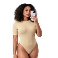 Light yellow slim-fit onesie, short-sleeved round neck, high elastic and thin, versatile inner single-wear artifact wholesale delivery 0XL