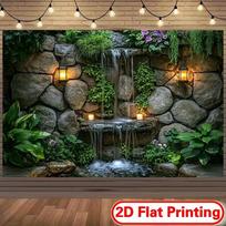 2D Lush Green Lantern Waterfall Backdrop for Relax Celebrations 47.2x31.5inch/120*80cm