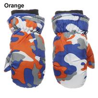 Children  Furry Warm Mitts Windproof Snow Snowboard Thicken Children Gloves Skiing Mittens oranžinė