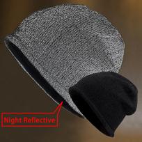Street Style Night Reflective Hat Solid Color Fleece Lined Night Jogging Cap Warm Knitted Hats Winter For Runners Cyclists