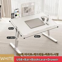 Adjustable Laptop Bed Tray Table Portable Standing Desk with Storage Drawer Foldable Lap Tablet for Sofa Comfortable Viewing White-USB Luxury