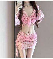2026 women's peach heart bikini swimsuit four-piece sexy Korean version ins beach hot spring vacation swimsuit s [ 35-42.5kg ]