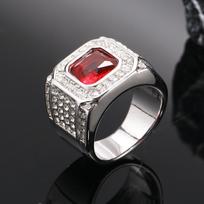 Trendy European American Luxury Raw Stone Titanium Steel Men's Ring Size 12