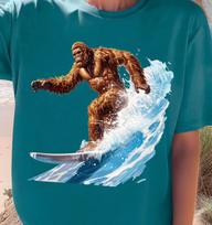 Surfing Bigfoot T-shirt | Sasquatch Wave Graphic Tee, Surfer Shirt, Surfwear XL