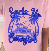 Surfs Up Cowgirl T-Shirt | Palm Trees, Beach Camper Tee, Summerwear, Surfer Girl 2XL