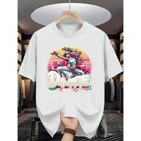 Men'S Vibrant Dance Print U-Neck T-Shirt - Casual Street Style, Stretchy, Perfect for Spring/Summer/Fall, Ideal for Dance Enthusiasts, Dance T Shirt S balta