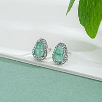 Tichiya Real Shot Blue Water Jade Gourd Earrings with Sparkling Zircon 925 Silver
