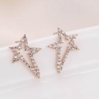 Micro-Paved Rhinestone Irregular Star Earrings with Copper Needles rožinio aukso spalvos
