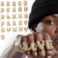 Customized Rhinestone Water Drop LOVE Letter Ring - Best Seller in European & American Hip Hop Accessories X