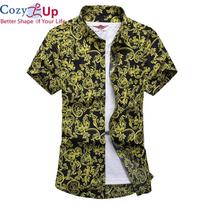 Cozy Up Vyriški gėlėmis marginti ploni marškinėliai trumpomis rankovėmis Vasaros Havajų atostogų vakarėlis Atsitiktinis Raudona Mėlyna Juodi Marškiniai Camisa Masculina M