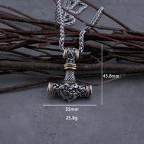 Stainless Steel Viking Vintage Thor's Hammer Necklace Mens Punk Biker Amulet Pendant Male Jewelry Gift for Boyfriend
