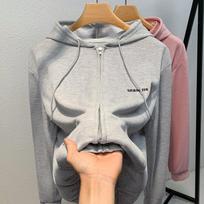 Women's Autumn and Winter Hooded Casual Loose Zip Cardigan Jacket Sweatshirt M pilka
