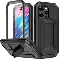 Heavy Duty Armor Doom Metal Phone Case For iPhone 16 15 14 Plus 13 Pro Max Shockproof Hard Cover Screen Lens Protector Kickstand For iPhone 13&Case & Camera Protector