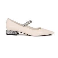 Rhine-drill Chain Pointy Sheepskin Chunky Heel Marigen Single Shoe Ladies Commuter French Gentle Low Heel 35 balta