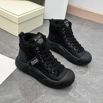 Short Plush Casual Shoes Women 2025 Winter New Padded Flat Sneakers Cotton Sneakers Womens Shoes Thick Bottom Casual Snow Shoes 35 juoda