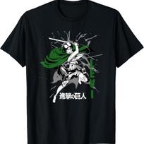 Attack on Titan Levi Swirls Attack Pose and Logo Anime T-Shirt S