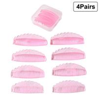 4Pairs Self-Adhesive Eyelash Lifting Kit with Silicone Lamination Pad Reusable 3D Lash Perm Rods Professional Eyelash Curler rožinė