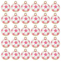 30 Soccer Theme Alloy Charm Hexagon Pattern Enamel Key Rings DIY Jewelry Crafting Materials Compact Football Fan Gift Collection rožinė raudona spalva
