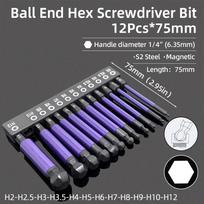 Ball End Hex Screwdriver Bits Set Magnetic H2-H12 1/4  Hexagon Head Allen Wrench S2 Metric Drill Bit Ratchet Wrench Hand Tools
