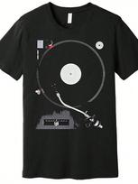 DJ patefonas grojantis vinilinę plokštelę Nuotrauka Premium marškinėliai 602760 Juokingi vyriški trumpomis rankovėmis grafiniai marškinėliai Kolekcija Juoda TT2 S