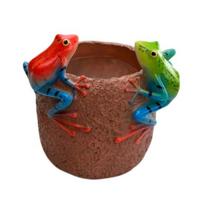Resin Plant Pot with 2 Frogs on Rim Decorative Flower Pot with Drainage Hole for Home Office Desk Garden Indoor Outdoor Decor raudona