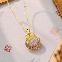 24K Gold-Plated Chinese Style Necklace, Strong Color Retention, Full Diamond Lucky Bag, High-End Niche Design, Clavicle Chain for Women. Gold Plated