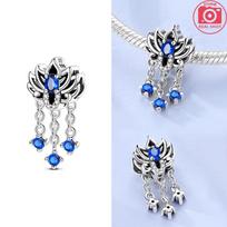 Blue Fine Lotus Hollowed-Out Bead Copper Genuine Bead Fits Genuine Charm Bracelets Bead Jewellery Gift For Women