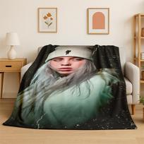 3D Billie Eilish Singer Star Flannel Blanket Soft Warm Throw Blanket for Bedroom Living Room Bed Travel Camping Picnic Gift 75x100cm (30x40inch)