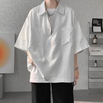 Men Half Zip Lapel Short Sleeve Shirt With Pockets Oversized Casual Streetwear Top for Men M