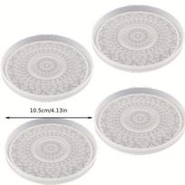 4pcs round mandala florals coaster silicone mold resin pouring coaster craft, diy concrete insulation mat