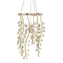 Crystal Wind Chimes Artificial Willow Branch Suncatcher Natural Crystal Raw Stone Garden Hanging Decoration Pendant Home Decor violetinė