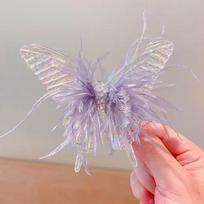 Cute Style Colorful Feather Hair Clips Shiny Fairy Headdress Butterfly Barrette Princess Hairpins Princess Headdress violetinė
