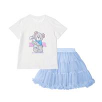 Fuluomi Girls' Summer Print T-Shirt & Mesh Tutu Skirt Set 150