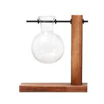 Creative Transparent Glass Vase Planter Elegant Handmade Terrarium Planter Wooden Stand Flower Pot Plant Propagation